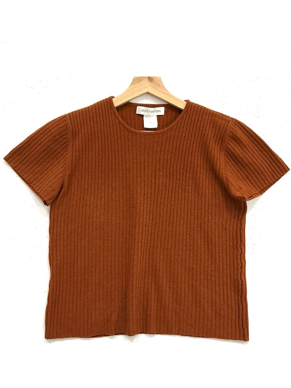 Jones New York Ribbed Short Sleeve Top — Rust Copper Brown size M